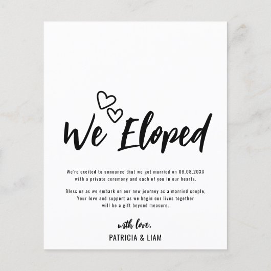 Papier Budget Nous Avons Elopé Photo Elopement Faire-part (Dos)