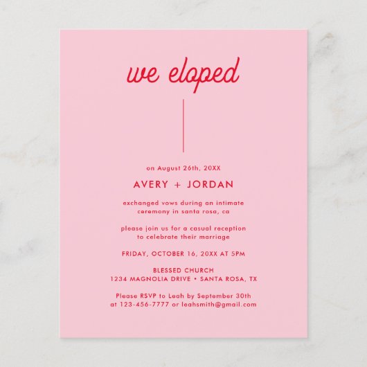 Papier Budget Nous Avons Elopé Rétro Elopement Mariage In (Dos)