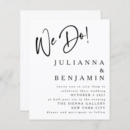 Papier Budget Nous faisons Elégant Noir Blanc Mariage Inv (Devant / Derrière)