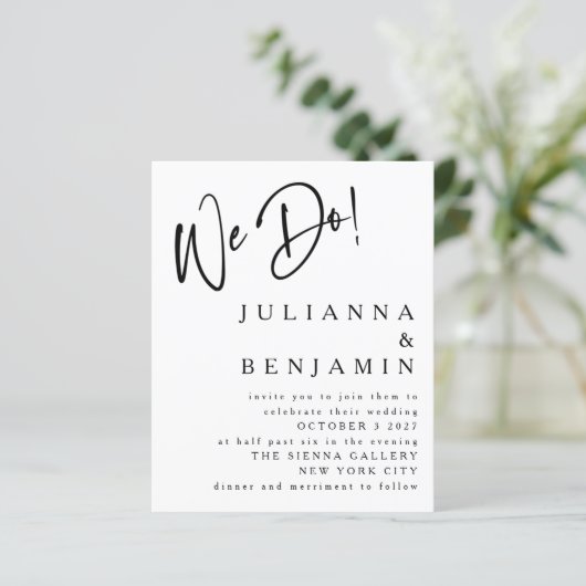 Papier Budget Nous faisons Elégant Noir Blanc Mariage Inv (Debout devant)