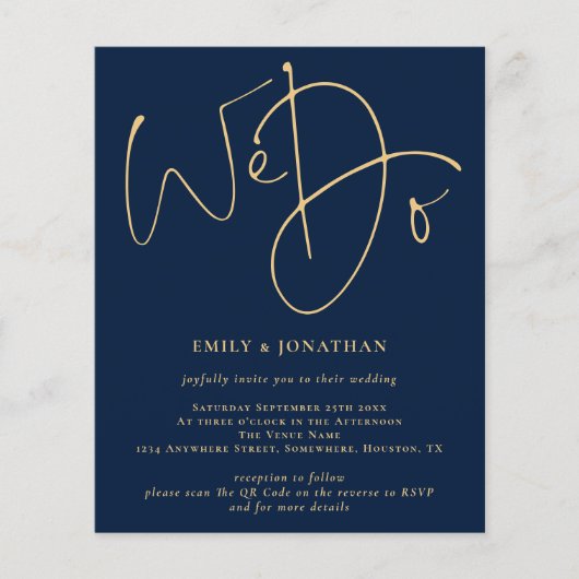 Papier Budget Nous faisons Gold Script Marine QR Mariage (Devant)