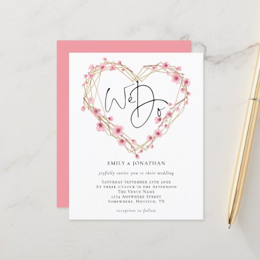 Papier Budget Nous faisons Sakura Faire-part de mariage d (Devant/Arrière en situation)