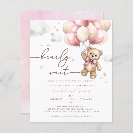 Papier Budget Nous pouvons attendre Pink Baby shower Invi (Devant / Derrière)