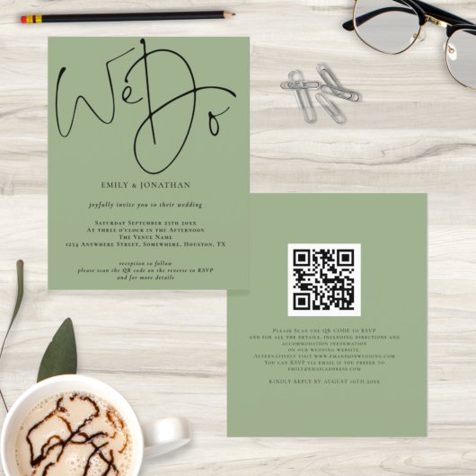 Papier Budget Nous Sage Green QR Code Code de mariage Inv