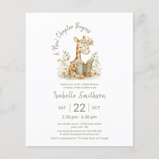 Papier Budget Nouveau chapitre commence le Baby shower de (Devant)