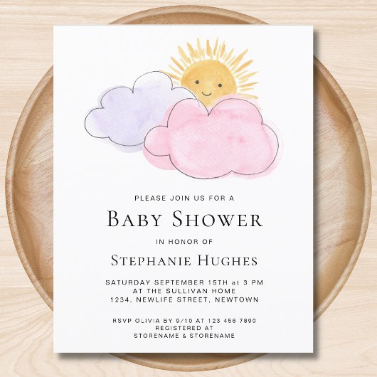 Papier Budget Nuages Filles Baby shower Invitation