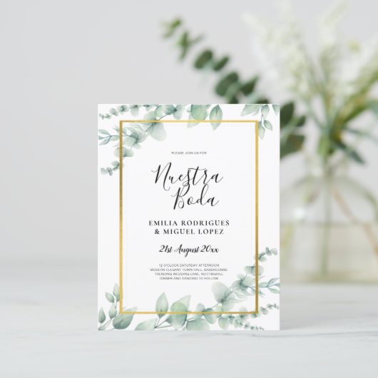 Papier BUDGET NUESTRA BODA Eucalyptus GOLD QR CODE Flye (Debout devant)