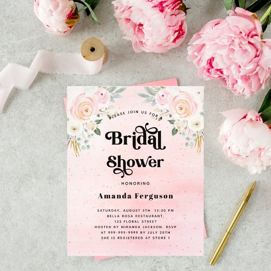 Papier Budget nuptiale douche rose pâle invitation floral