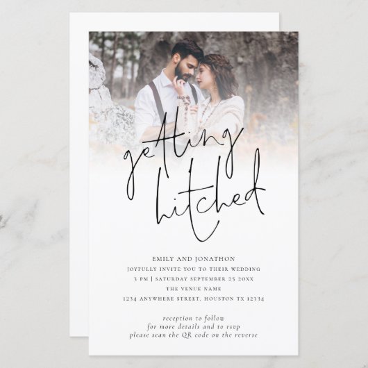 Papier Budget Obtenir Hitched Photo QR Wedding Invitation (Devant / Derrière)