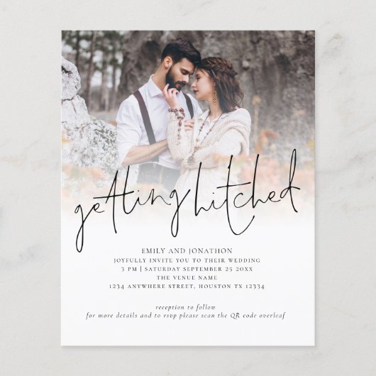 Papier Budget Obtenir Hitched Photo QR Wedding Invitation (Devant)