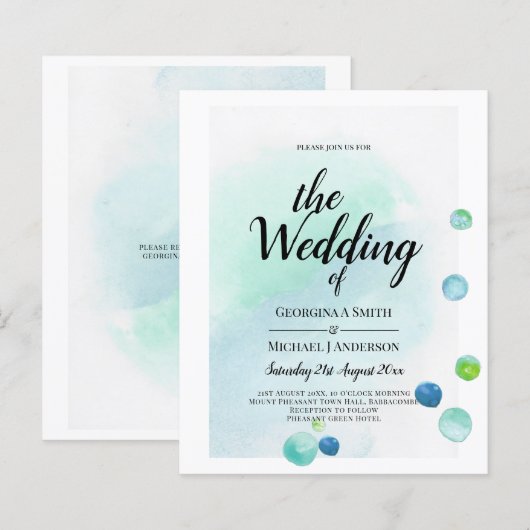 Papier BUDGET Ocean Sea Glass Ombre Turquoise Blue Mariag (Devant / Derrière)