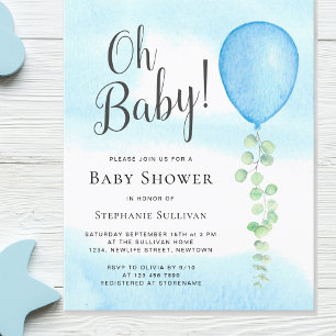 Papier Budget Oh Baby Blue Balloon Baby shower Invitation