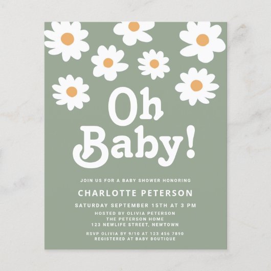 Papier Budget Oh Baby Daisy Sage Baby shower vert (Devant)