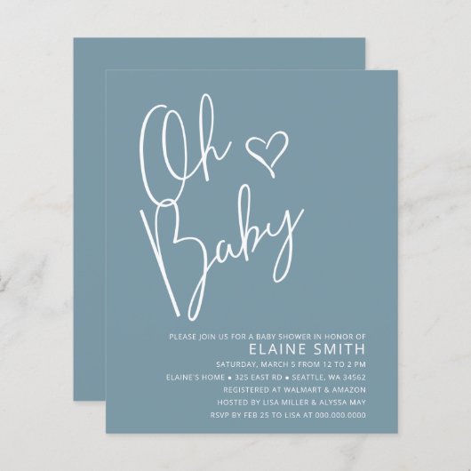 Papier Budget Oh Baby Modern Boy Baby shower Invitation (Devant / Derrière)