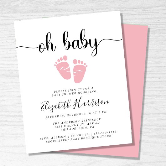 Papier Budget Oh Baby Pink Baby shower Invitation
