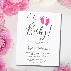 Papier Budget Oh Baby Pink Feet Baby shower Invitation