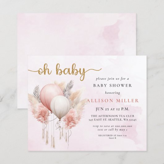 Papier Budget Oh Baby Rose or Boho Baby shower fille (Devant / Derrière)