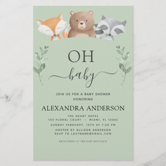 Papier Budget Oh Baby shower Woodland Invitations (Devant)