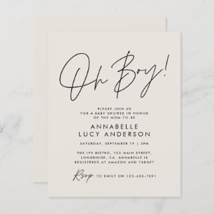 Papier budget oh Boy baby shower script crème neutre