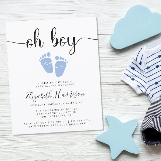 Papier Budget Oh Boy Blue Baby shower Invitation