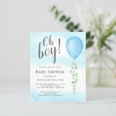 Papier Budget Oh Boy Blue Balloon Baby shower Invitation (Debout devant)