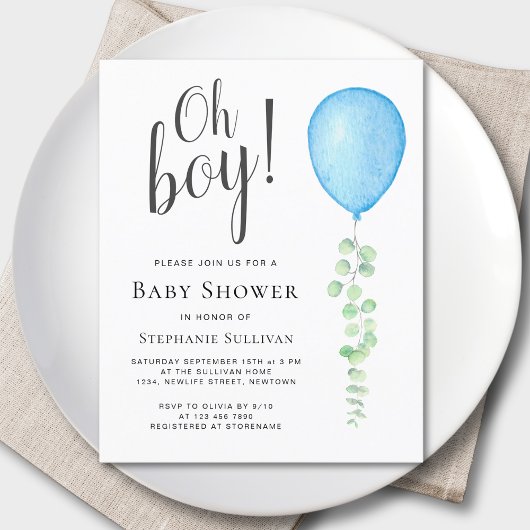 Papier Budget Oh Boy Blue Balloon Baby shower Invitation