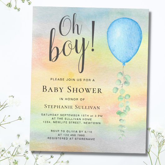Papier Budget Oh Boy Blue Balloon Baby shower Invitation