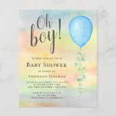 Papier Budget Oh Boy Blue Balloon Baby shower Invitation (Devant)