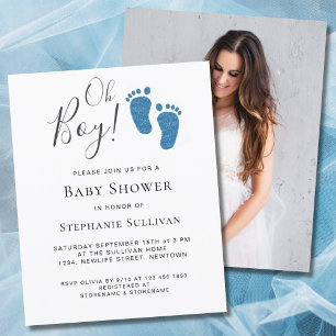 Papier Budget Oh Boy Photo Baby shower bleu Invitation