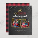 Papier Budget Oh Deer Tartan Chalkboard 2 Fête Photo<br><div class="desc">Ce carte photo de vacances est parfait pour toute famille qui cherche à envoyer une carte photo de Noël amusante mais moderne. Ce design présente "Oh cerf, quelle année !" dans un mélange de lettrage moderne et écriture manuscrite avec un renne en haut dans un faux script de feuille d'or,...</div>