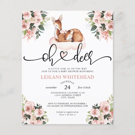 Papier Budget Oh Deer Watercolor Baby shower Invitation (Devant)