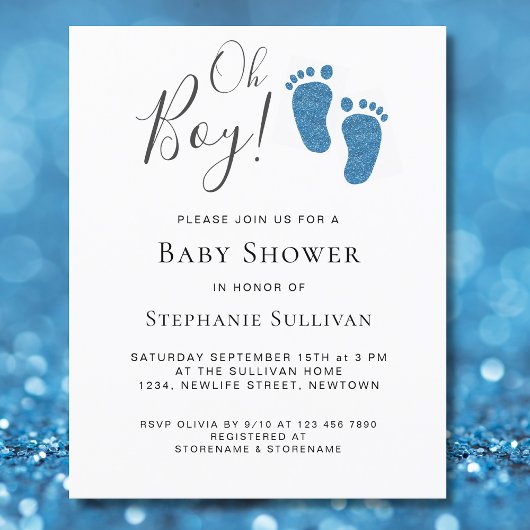 Papier Budget Oh Garçon Moderne Baby shower bleu Invitati