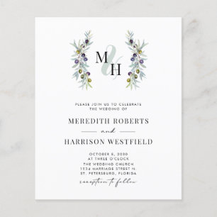 Papier Budget Olive Branch Monogram Mariage Invitation