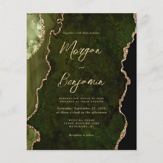 Papier Budget Olive Green Agate Script QR Code Wedding (Devant)