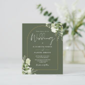 Papier Budget Olive Green Floral Photo Mariage Invitation (Debout devant)