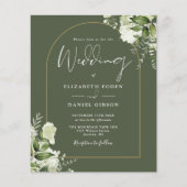 Papier Budget Olive Green Floral Photo Mariage Invitation (Devant)