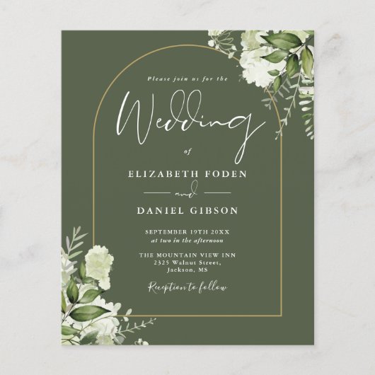 Papier Budget Olive Green Floral Photo Mariage Invitation (Devant)