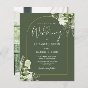 Papier Budget Olive Green Floral Photo Mariage Invitation