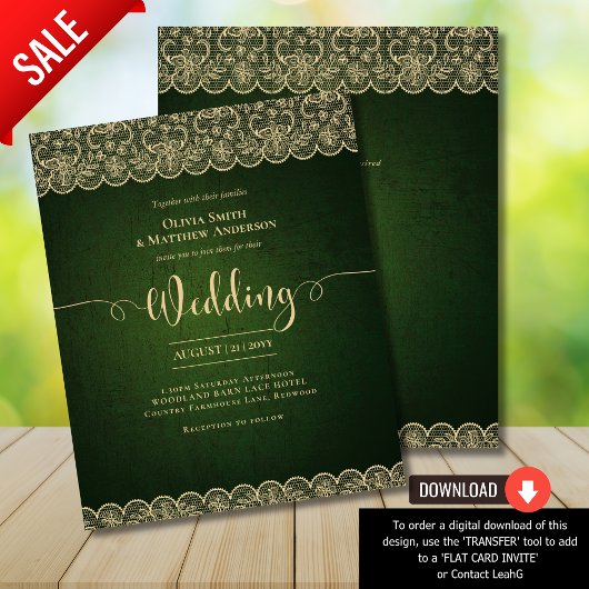 Papier BUDGET Olive Moss Green Gold Lace Russe Mariage