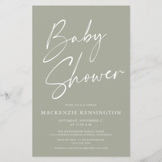 Papier Budget Olive Sage Green Baby shower de script simp (Devant)