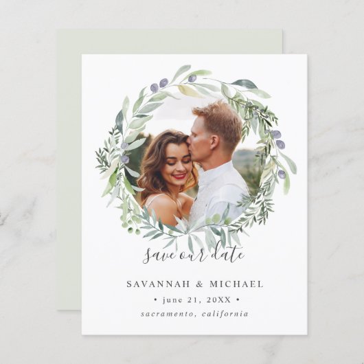 Papier BUDGET Olive Wreath Photo mariage enregistrer la d (Devant / Derrière)