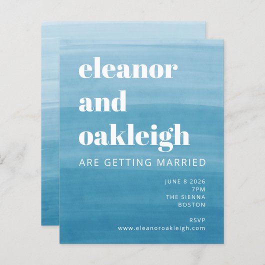 Papier Budget Ombre Dip Dye Ocean Blue Bold Mariage (Devant / Derrière)