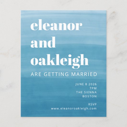 Papier Budget Ombre Dip Dye Ocean Blue Bold Mariage (Devant)