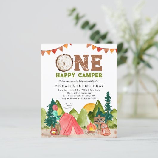 Papier Budget One Happy Camper Woodland Bear 1er annivers (Debout devant)