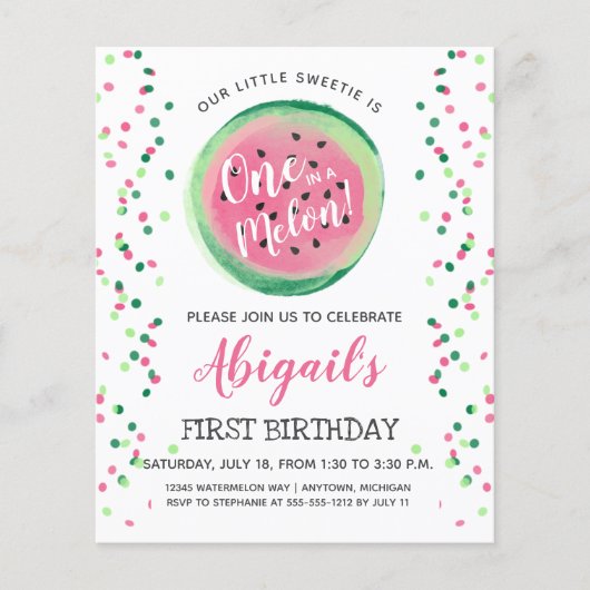 Papier Budget One in a Melon First Birthday Invitation (Devant)