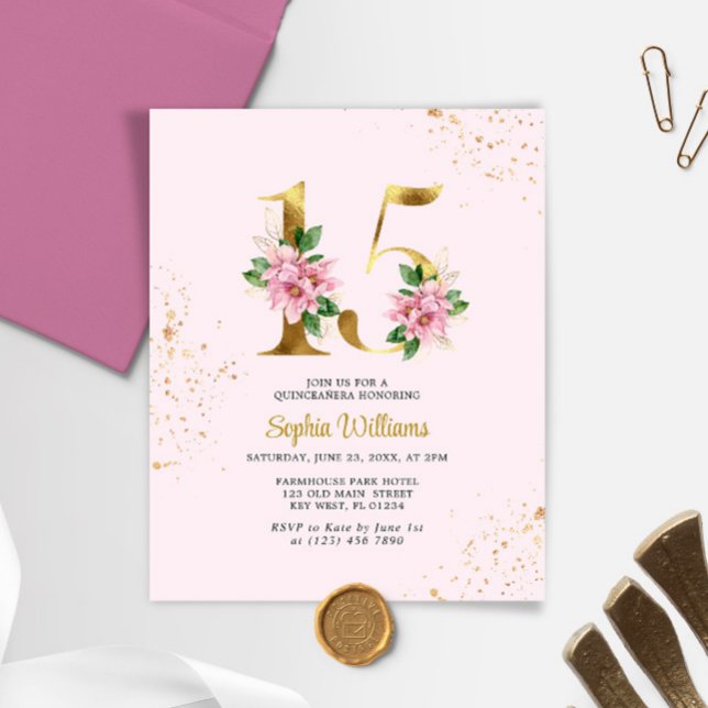 Papier Budget or Floral Quinceañera Invitation (Créateur téléchargé)