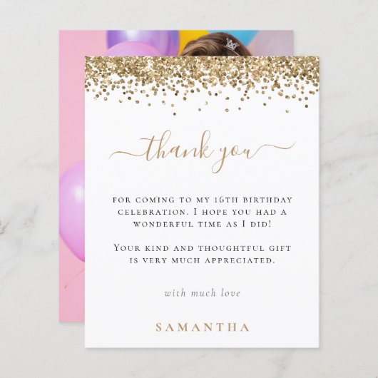 Papier Budget Or Glitter Photo Merci Sweet 16 (Devant / Derrière)