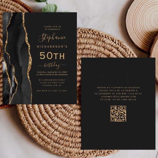 Papier Budget Or noir Agate QR Code 50e Anniversaire