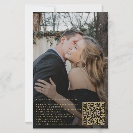 Papier Budget or script QR photo faire-part de mariage (Dos)