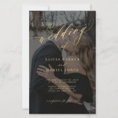 Papier Budget or script QR photo faire-part de mariage (Devant)